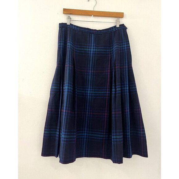 Pendelton Dresses & Skirts - Vintage Pendleton Women Virgin Wool Blue Plaid Pleated Knee Length Skirt Size 14